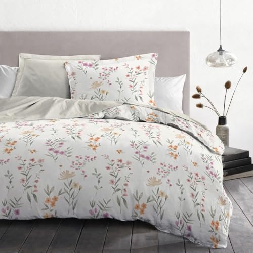 Duvet Cover Set 140 x 200 cm – 2 Pieces – Soft Cotton Percale – Cover + Pillowcase – Off-White – Flamboyante Model