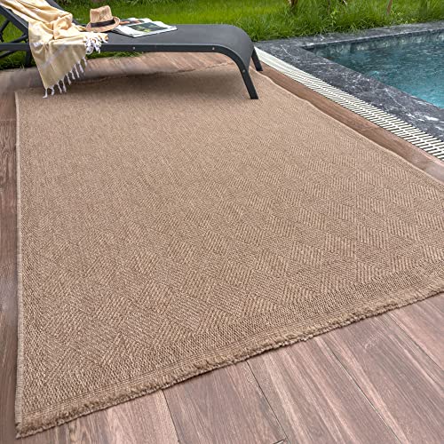 THE RUGS Nature Collection Outdoor Rug – Indoor/Outdoor Tona Border Area Rug for Patio, Deck, Garden, Kitchen, Bathroom or Living Room (Diamond-Neutral, 200 x 290 cm)