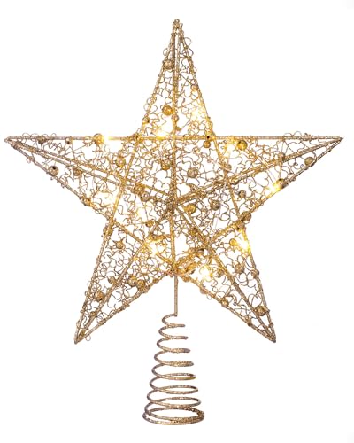 WeRChristmas Pre-lit Sprinky Christmas Tree Top Star LED Lights, Gold, 31cm