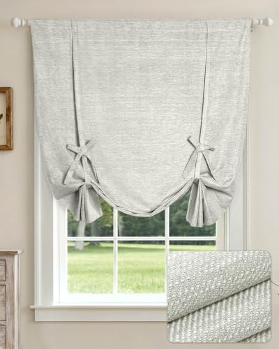 "LazBlinds Tie Up Curtains, Linen Balloon Roman Shade, 31""Wx47""L, Light Grey - Blackout Thermal Insulated Bathroom Window Curtain, Adjustable Rod Pocket Drape for Kitchen, Living Room, Bedroom"