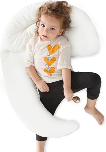 Choc chick Curve Long Body Pillow for Toddler,34x28 Inches Moon Shape Soft Child Hug Kids Sleep Pillow,100% Cotton Washable Breathable Baby Crib Pillows