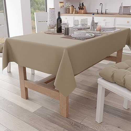 PETTI Artigiani Italiani - Elegant Rectangular Tablecloth in Cotton, Plain Colour, Kitchen Table Cover, Taupe X24 Seater (140 x 450 cm), 100% Made in Italy