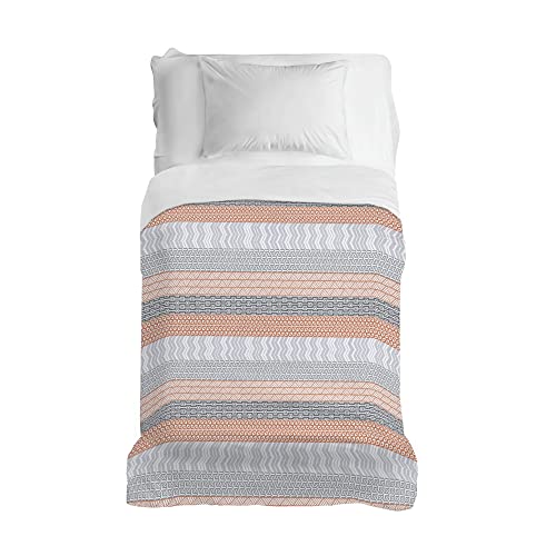 PENSIERI DELICATI Bedspread 170 x 280 cm, Single Sheet 100% Cotton Pique, Ideal as a Furniture Cover, 1 Square Bed Blanket, Aztec Orange Pattern, 100% Made in Italy