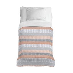 PENSIERI DELICATI Bedspread 170 x 280 cm, Single Sheet 100% Cotton Pique, Ideal as a Furniture Cover, 1 Square Bed Blanket, Aztec Orange Pattern, 100% Made in Italy