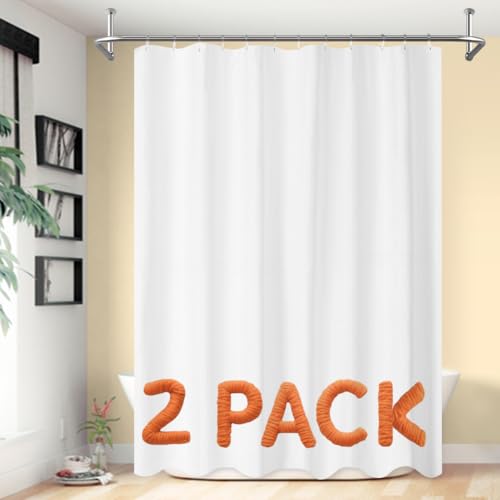 "Barossa Design 2-Pack Fabric Shower Curtain/Liner - Hotel Quality, Washable & Water Repellent, 12 Button Holes - 70"" W x 72"" H, White"