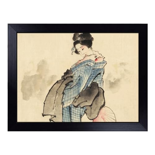 Lap Tray with Bean Bag Cushion, Hokusai Woman Full Length Japanese Oriental - Handmade in the UK, Raised Wooden Edge, Padded Cushion, Heat-Resistant Wipe-Clean Surface, for Meals, Laptops and Crafts