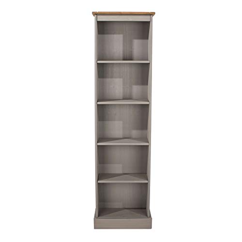 Home Source Narrow Bookcase, Tall Pine 5 Tier Display Stand Shelving Unit, Space-Saving Storage, Office Living Room Furniture, Grey