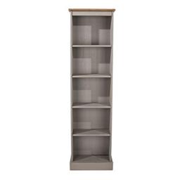 Home Source Narrow Bookcase, Tall Pine 5 Tier Display Stand Shelving Unit, Space-Saving Storage, Office Living Room Furniture, Grey