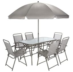 Safavieh Metal Outdoor Bistro Dining Set, Set of 8, Patio Table and Chairs, in Dark Slate Grey