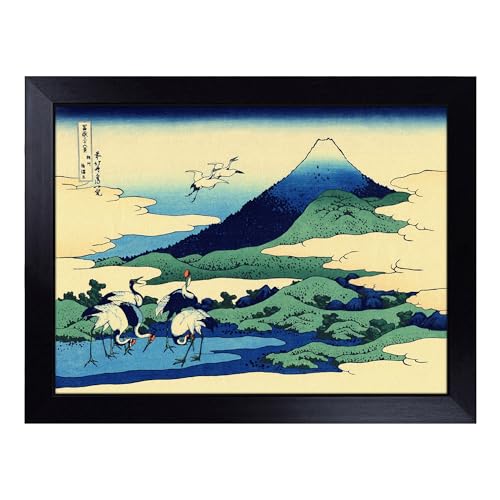 Lap Tray with Bean Bag Cushion, Hokusai Japanese Oriental Sagami Province - Handmade in the UK, Raised Wooden Edge, Padded Cushion, Heat-Resistant Wipe-Clean Surface, for Meals, Laptops and Crafts