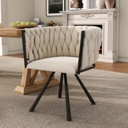 Merax Dining Chairs Set of 1, Modern Upholstered Seat for Kitchen, Living Room, or Bedroom, Featuring a Light Luxury Leisure Swivel Design with Sturdy Metal Legs and Soft Velvet Upholstery, Beige