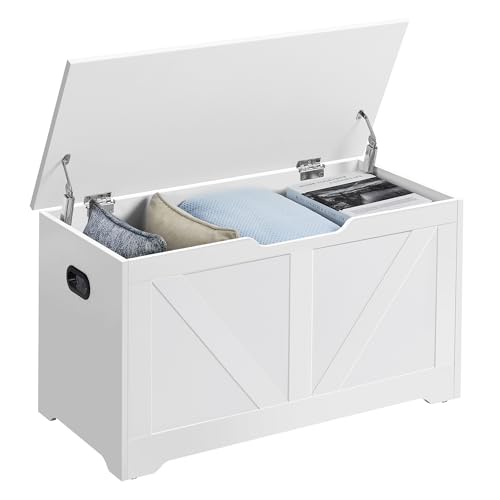 VASAGLE LSB062T14 Storage Bench, Storage Bench with 2 Safety Hinges, Shoe Cabinet, Rustic Style, 40 x 80 x 46 cm, for Hallway, Bedroom, Living Room, Cloud White