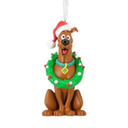 Hallmark Scooby Doo with Wreath & Santa Hat Keepsake Hanging Ornament, Tree Decoration, Christmas, Green, Brown