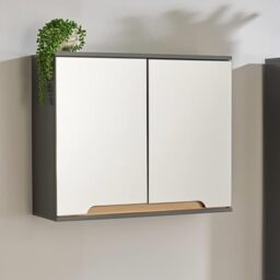 Home Source Florence Mirrored Wall Hanging Bathroom Cabinet – Grey, Soft-Close Door with Cut-away Handles, 2 Shelves, Vanity Storage Unit, 60x20x49.4cm