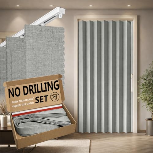 "Jilron Accordian Door Curtain,Install Adhesive Track 100% Blackout Doorway Curtains,Suitable for Bedroom,Closet,Interior Room Divider,Gray 43"" W??78"" L,1 Piece"