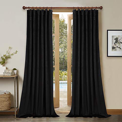 StangH Extra Long Black Velvet Curtains 144 inches Long, Back Tab Luxury Home Decoration Thermal Insulated Window Drapes for High Ceiling/Villa, W52 x L144, 2 Panels
