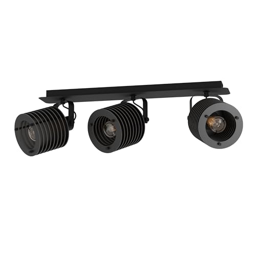 Eglo Ceiling Light Fixture Segovia, Industrial Design Ceiling lamp with 3 orientable spot Lights, Spotlight bar Made of Black Metal and Wood, E27 Socket