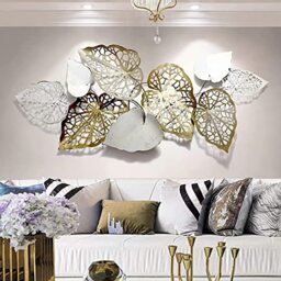 "KILELI Gold Metal Wall Decor Creative Handmade Leaves Metal Wall Art Metal Wall Sculptures Hanging Perfect for Study Living Room Bedroom Artwork Hotel Decor Indoor Outdoor,56"" X 24"""