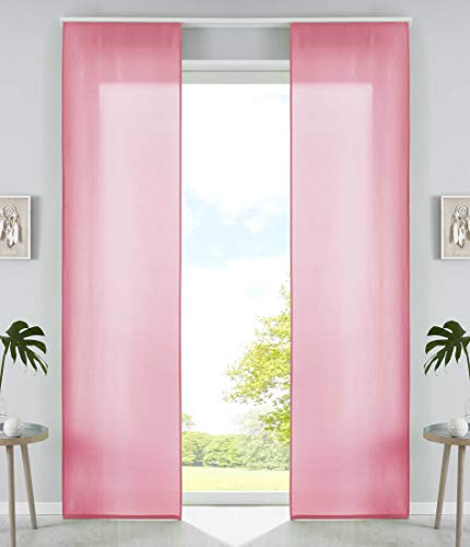 Gardinenbox Set of 2 Sliding Curtains, Panel Curtains, Microfibre Curtain, Sliding H x W 245 x 60 cm, Pink Matt, Panel Carrier Weighted Rods, 85600N2