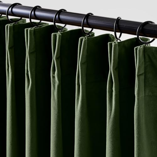 Lazzzy Set of 2 Moss Green Blackout Velvet Curtains with Thermal Insulation, Tab Back, for Bedroom and Living Room, 132 x 213 cm