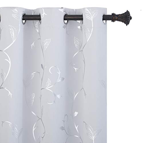 BUHUA Blackout Curtains 96 Inch Length 2 Panels Thermal Insulated Window Treatment for Bedroom Grommet Room Darkening Curtains with Wave Vine Printed (38 x 96 Inch, Greyish White)