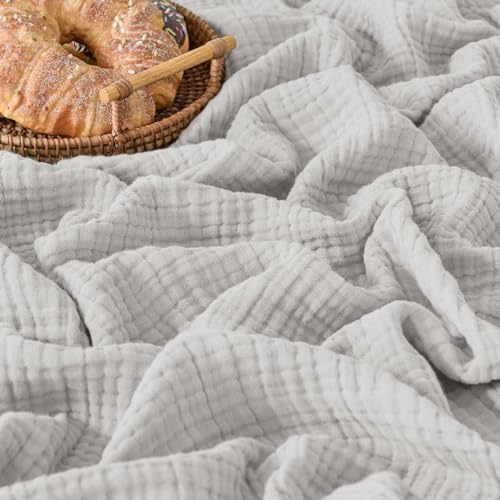 Esterra Queen Size Muslin Blanket - Cozy Soft Lightweight Pre-Washed Cotton, All Season Breathable 4-Layer Gauze Blanket Throw for Couch Bed, Gray Violet, 90x90 Inches