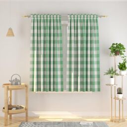 Natus Weaver Buffalo Plaid Curtains Cotton 54 Inches Long Green and White Checkered Pattern Window Curtain Panels Kitchen Living Room Checkered Drapes for Bedroom Rod Pocket Window Treatment 2 Panels