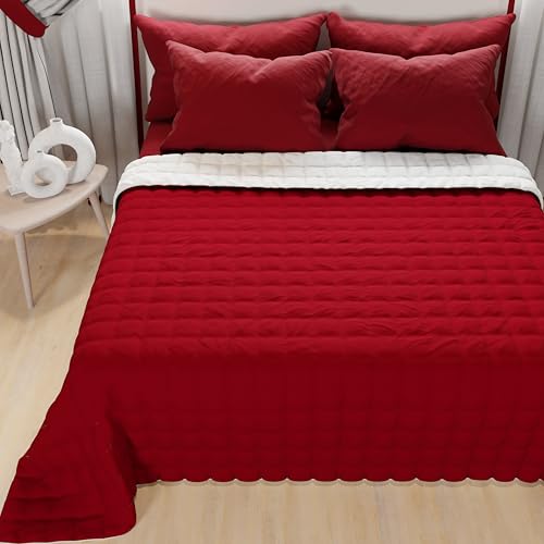 PETTI Artigiani Italiani - Single Lightweight Quilt Double Sided Bedspread Lightweight Summer Quilt Taupe Bordeaux