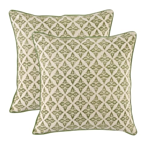 CPC Throw Piping Pillow Covers for Couch, 18x18 Inch Pillows for Living Room, 100% Cotton Boho Cute Outdoor Pillows, Flower Cusion Covers Gift for Christmas, Thanksgiving - Rustic Sage Trellis