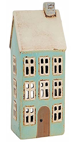 Village Pottery Tall Pale Blue House Tealight Holder