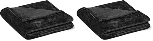 Amazon Basics Soft Fluffy Fleece Throw Blanket, Lightweight Cosy Not Heated Sofa Throw, 127 x 152 cm, Black (Pack of 2)