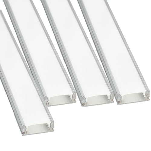 JANDEI - Pack of 4 X 1 Meter Aluminum Profiles for Installation LED Strips on Surface Channel Lights with Semi Transparent Diffuser Kit Includes Covers and