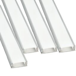 JANDEI - Pack of 4 X 1 Meter Aluminum Profiles for Installation LED Strips on Surface Channel Lights with Semi Transparent Diffuser Kit Includes Covers and