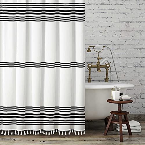 Seasonwood Black and White Shower Curtain Modern Farmhouse Shower Curtain Tassel Extra Long Shower Curtains,Waterproof 72 x 96