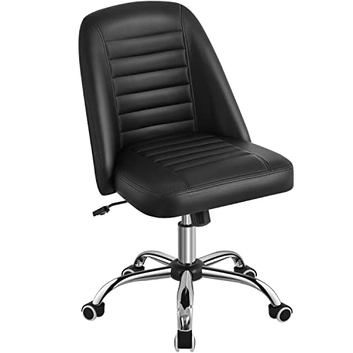 Yaheetech Armless Faux Leather Office Chair, Swivel Lumbar Support Black