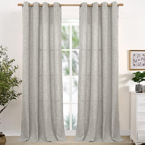YoungsTex Linen Curtains 90 Inch Length for Living Room, Dark Grey Light Filtering Drapes with Bronze Grommet for Bedroom Dining Room, 2 Panels, 52 X 90 Inch
