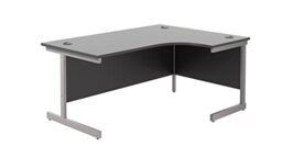 Office Hippo Heavy Duty Office Desk, Right Corner Desk, Strong & Reliable Workstation, Office Table With Integrated Cable Ports, PC Desk For Office or Home - Black Top/Silver Frame