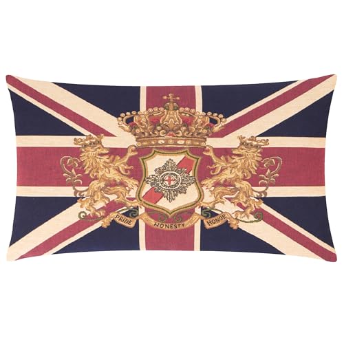 furn. Evans Lichfield Union Jack Lion Crest Cushion Cover – British Heritage Traditional Patriotic Decorative Case (Multicoloured – 65x45cm)