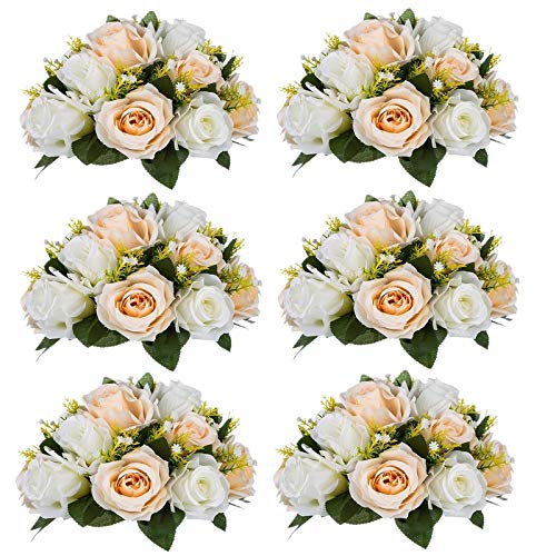 Sziqiqi Artificial Flower Ball Centrepieces for Tables, Champagne, 6Pcs - 10in Faux Silk Faux Rose Arrangement for Wedding, For Wedding, Party Decorations, Birthday, Aisle Flower Rack, Home Decor