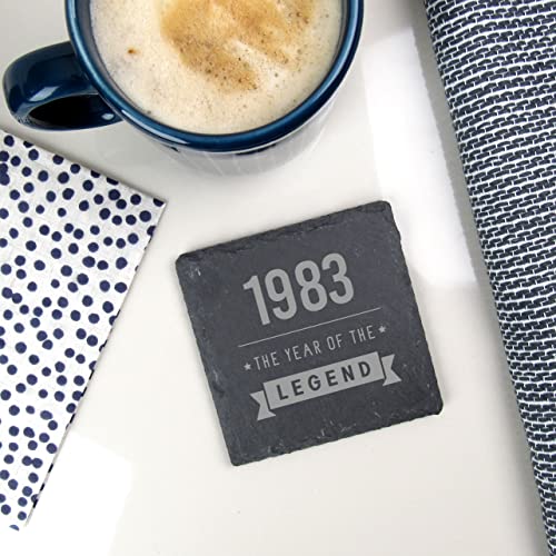 eBuyGB Engraved Square Slate Coaster -1983 Year of The Legend Design - 40th Birthday Gifts for Him, Men - Gift for Dad, Son, Brother, Uncle, Friend - Drinks Mat, Placemat
