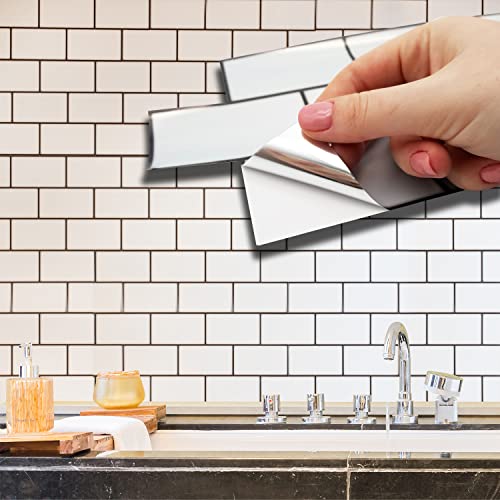 WALPLUS 28.5x14cm@12 pcs Brilliant White Metro Flat Tile Sticker Backsplash Tile Paint Stick on Tiles Peel and Stick Self Adhesive Wall Tiles Stickers for Kitchen Bathroom Tile Transfer, WT1701