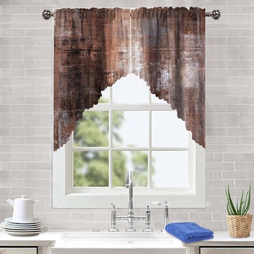 "ULQUISNCE Dark Brown Swag Valances Set, Brown Swag Curtains Abstract Kitchen Curtains Fade and Wrinkle Resistant - Ideal for Living Room, Kitchen, Bathroom (36"" x 36"", 2 Panels)"