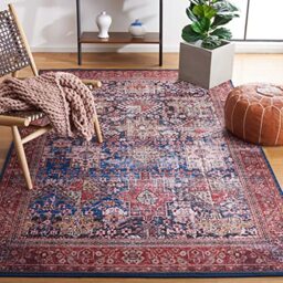 SAFAVIEH Traditional Rug Ideal for High Traffic Areas - Machine Washable and Non Slip - Tucson Collection, Short Pile, in Navy and Rust, 122 X 183 cm