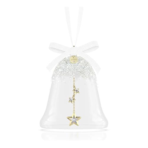 Swarovski Annual Edition Bell Ornament 2025, Glass Bell with Clear Faceted Crystal Stars, Champagne Gold-Tone Metal Accents & White Grosgrain Ribbon, Part of the Swarovski Annual Edition Collection
