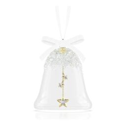 Swarovski Annual Edition Bell Ornament 2025, Glass Bell with Clear Faceted Crystal Stars, Champagne Gold-Tone Metal Accents & White Grosgrain Ribbon, Part of the Swarovski Annual Edition Collection