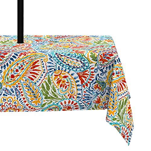 LVTXIII Outdoor Rectangle Tablecloth, Decorative Water-Repellent and Fade Resistant Table Covers with Umbrella Hole, Patio Table Cloth with Zipper for Oblong Table Use, 60??84 Inch, Paisley Multi
