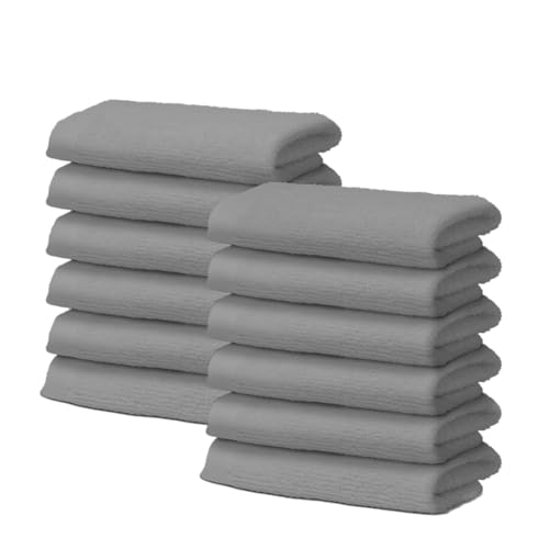Set of 12 Face Towels in 100% Cotton – 30 x 30 cm – Extra Absorbent and Quick Drying – for Bathroom, Spa and Gym – Grey – Orlando Model