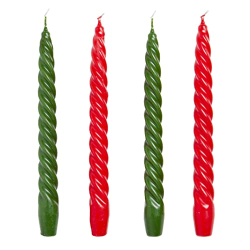 Red & Green Luxury Italian Spiral Twisted Tapered Dinner Candles - by Talking Tables - 4pack