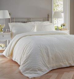 Portfolio Balmoral Broderie Anglaise Cream Quilted Bed Throwover Set Bedspread Set