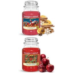 Bundle of Yankee Candle Scented Candles - Christmas Eve Large Jar Candle - Red Apple Wreath Large Jar Candle - Long Burning Scented Candles: up to 150 Hours